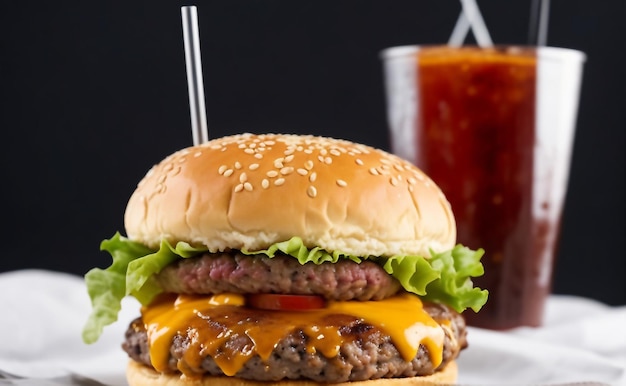 Foto close-up-klassiker-burger mit pommes, generiert von ki