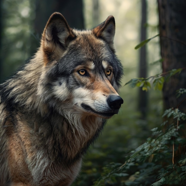 close up lobo en el bosque