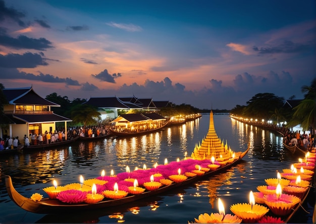 Close-up Loy krathong willkommen zum Tourismus von Thailand Koh Kret Nonthaburi Thailand Festival auf Bokeh