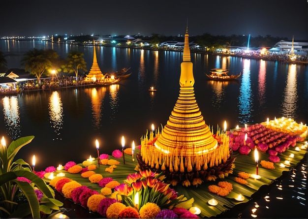 Close-up Loy krathong willkommen zum Tourismus von Thailand Koh Kret Nonthaburi Thailand Festival auf Bokeh