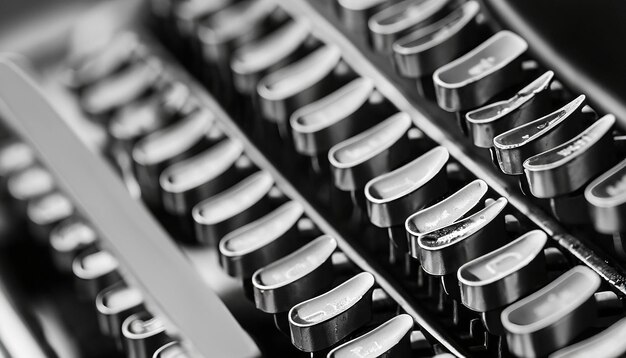 Foto close-up monocromático de uma máquina de escrever vintage