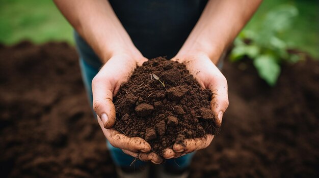 close up de una mujer plantando tierra en el jardín