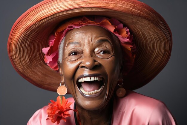 close-up mulher cubana com chapéu chamativo muito feliz
