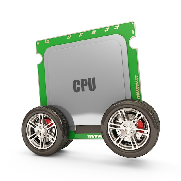 Close-up na Central Processing Unit on Wheels