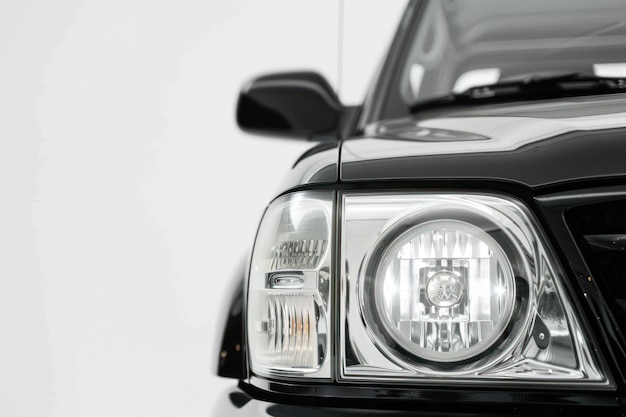 Close-up no farol de um carro pickup genérico e sem marca em um fundo branco