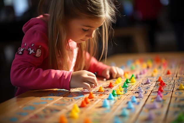 Foto close_up_of_a_childs_hand_tracing_letters_in_a_tacti