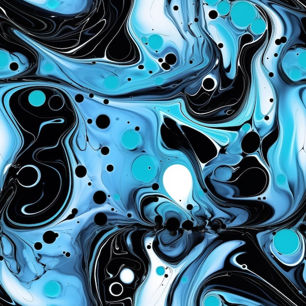 Foto a close up of a blue and black liquid painting with bubbles generative ai