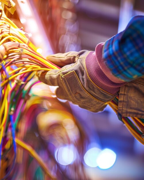 Foto close up of persons hands holding a bunch of wires