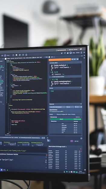 Close Up on Desktop Screen with Programming Software Interface Presenting Nod System Programming for (Ecrã de escritório com interface de software de programação)