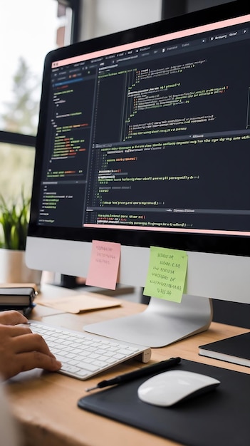 Close Up on Desktop Screen with Programming Software Interface Presenting Nod System Programming for (Ecrã de escritório com interface de software de programação)