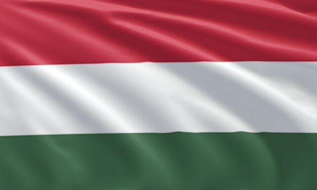 Close up ondeando la bandera de Hungría Símbolos de la bandera de Hungría