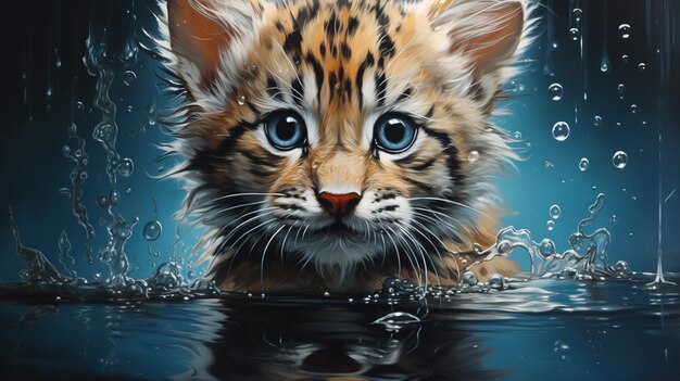 Foto close up pequeno gatinho animal água imagem ai gerada arte