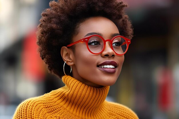 Close-up-Porträt einer schönen jungen afroamerikanischen Frau mit Brille