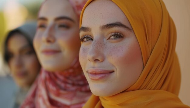Close-up-Porträt von drei muslimischen Mädchen mit Kopftuch