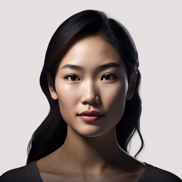 Close up Portrait einer schönen asiatischen Frau vor einem schlichten Hintergrund Generative ai