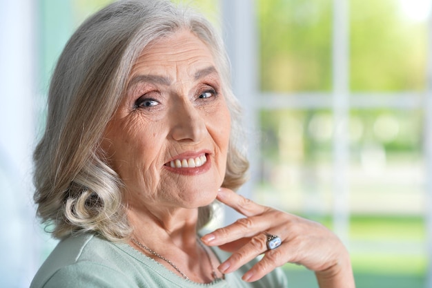 Close Up retrato de hermosa mujer senior sonriente