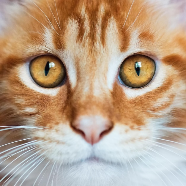 Close Up retrato de rojo doméstico Maine Coon gatito 35 meses de edad