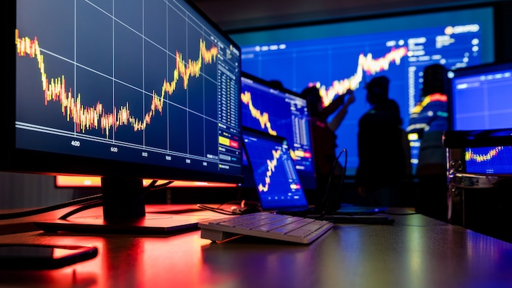 Foto close up shot de análise financeira gráfico gráfico bolsa de valores bitcoin criptomoeda computador