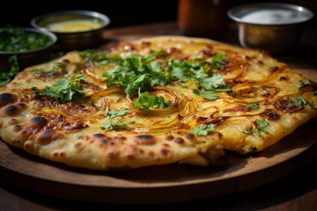 Close-up Spicy Aloo Paratha A popular comida de rua Aloo Paritha ou Alu Paratha imagem