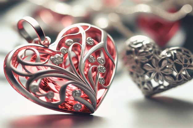 Close-up tiro de jóias de coração para o fundo do dia dos namorados com espaço de cópia ideias de presentes para namorados
