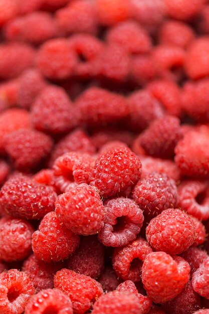 Close-up vista de framboesas vermelhas frescas maduras vitaminas naturais