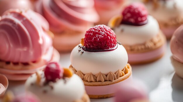 Foto close-up von gebäck mit sahne und himbeeren auf weißem hintergrund