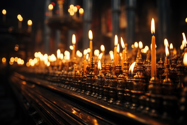 Close-up von Wachskerzen in der orthodoxen christlichen Kirche