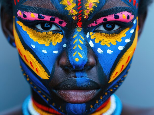 Foto close-ups de pintura facial africana