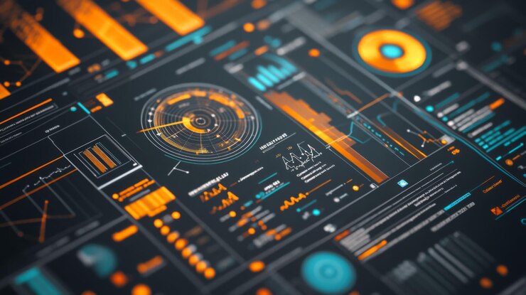Foto closeup de alta resolución de una infografía compleja con iconos de gráficos y visualizaciones de datos que hacen hincapié en la claridad y el diseño para presentaciones de negocios