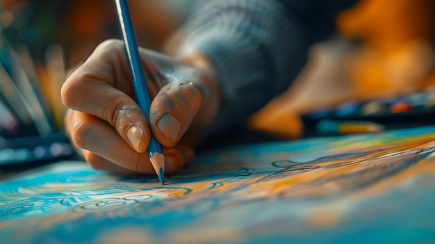 Closeup de artistas pintando a mano obras de arte vibrantes con precisión y habilidad creatividad capturada en movimiento IA