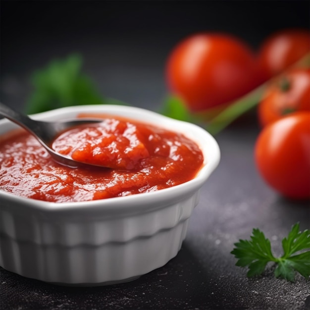 Closeup auf Portion Tomatensauce