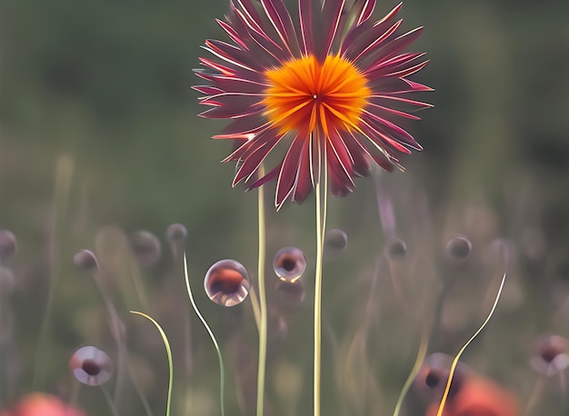 Closeup belleza de la flor en plena floración sus pétalos de pie y con rocío de la mañana