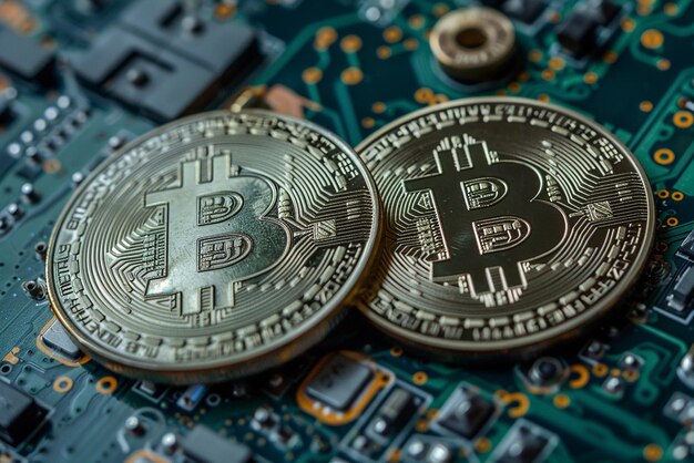 CloseUp Bitcoin explorando la moneda digital