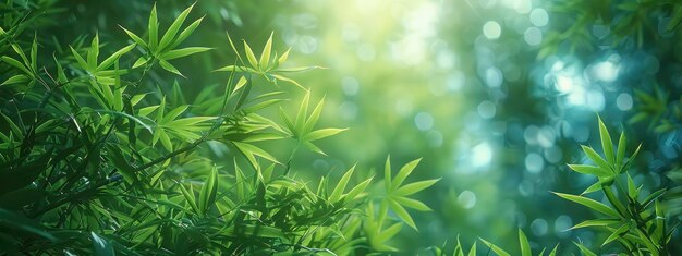 Foto closeup de un bosque de bambú verde y exuberante con un amplio espacio para copiar