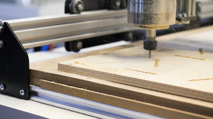 Foto closeup de carpinteros máquina de corte de tablas de madera medios hermosos patrones en la madera con automatizado