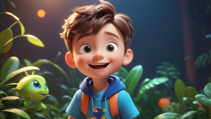 Closeup Chico lindo personaje de dibujos animados en 3D Estilo animado