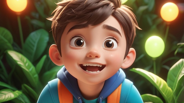 Closeup Chico lindo personaje de dibujos animados en 3D Estilo animado