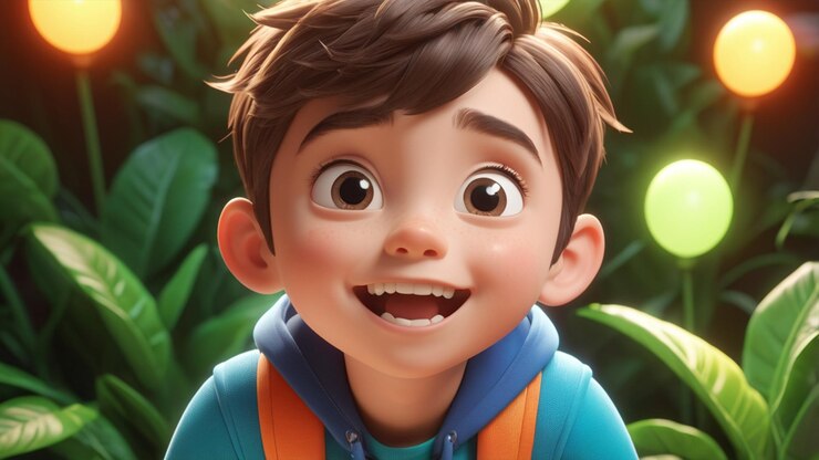 Closeup Chico lindo personaje de dibujos animados en 3D Estilo animado