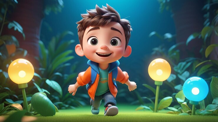 Closeup Chico lindo personaje de dibujos animados en 3D Estilo animado