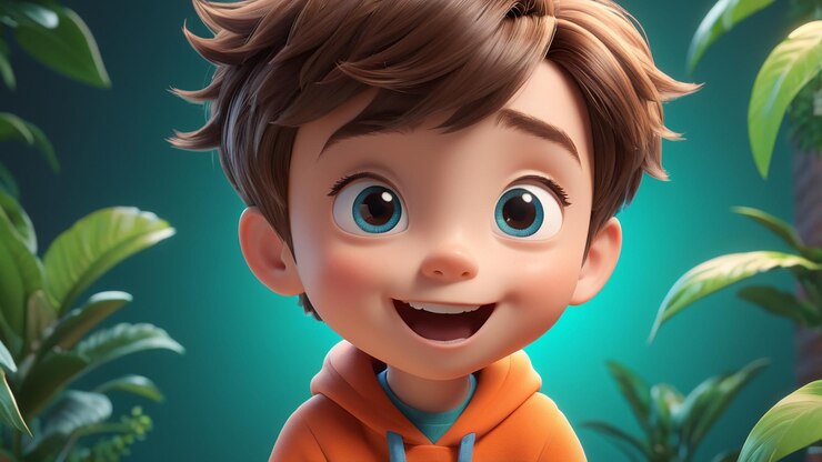 Closeup Chico lindo personaje de dibujos animados en 3D Estilo animado