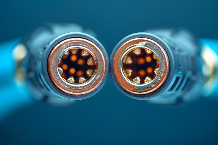 CloseUp de conectores eléctricos con diseño de alfileres intrincados
