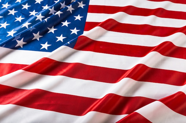 Closeup da bandeira americana com babados