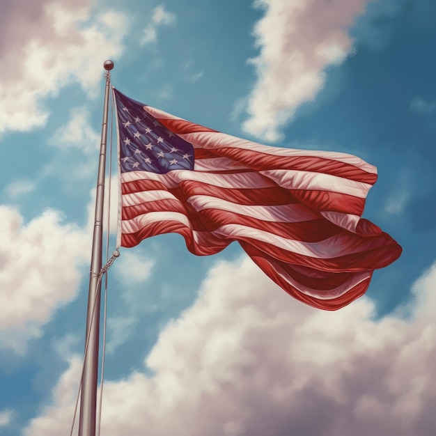 Closeup da bandeira americana ondulada Bandeira dos EUA Generative ai
