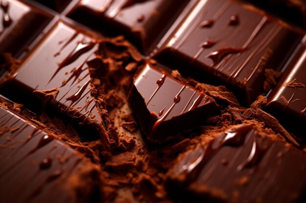 CloseUp da barra de chocolate Detalhes irresistíveis da textura e do sabor de uma barra de chocolate contra um fundo deliciosamente tentador