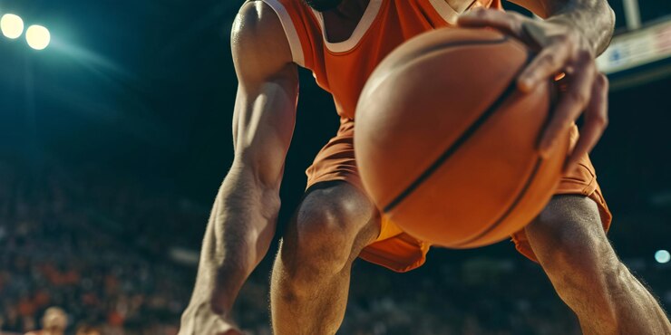 Closeup das pernas de um jogador de basquete profissional Copiar espaço