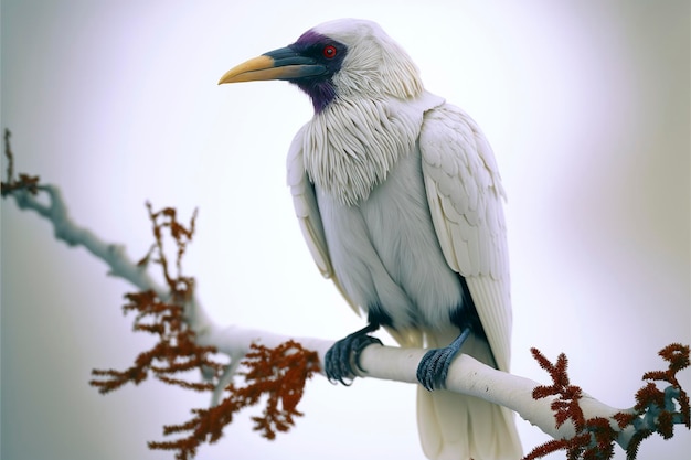 Closeup de albino de corvo encapuzado com vegetação criada com tecnologia de IA generativa