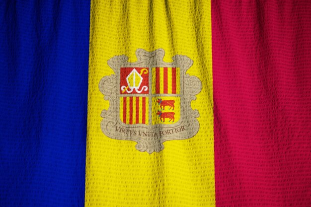 Closeup, de, babado, bandeira andorra, andorra, bandeira, soprando, em, vento