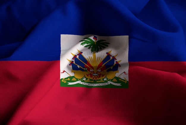 Closeup, de, babado, bandeira haiti, haiti, bandeira, soprando, em, vento