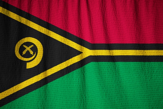 Closeup, de, babado, bandeira vanuatu, vanuatu, bandeira, soprando, em, vento