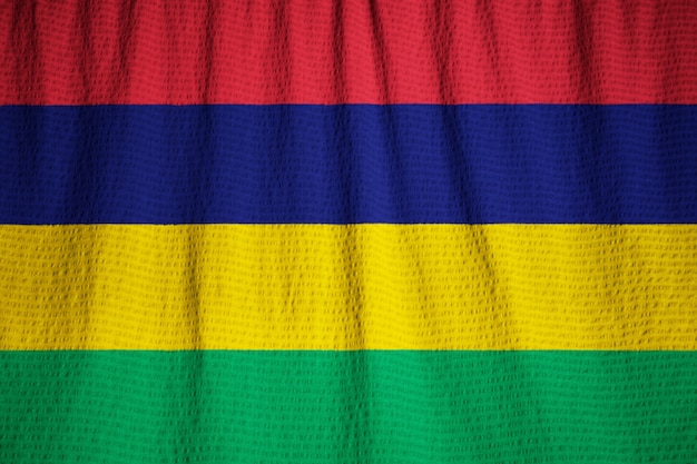 Foto closeup, de, babado, mauritius bandeira, mauritius bandeira, soprando, em, vento